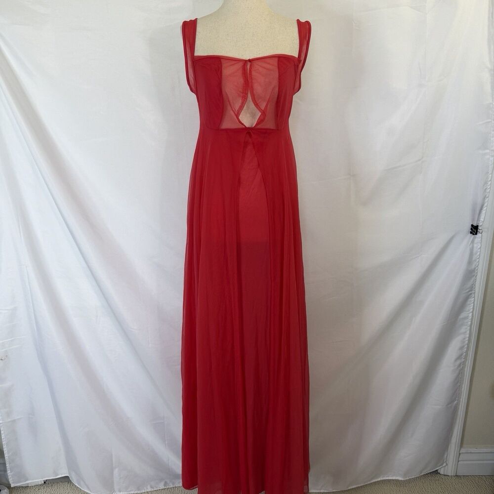 VTG Cattani of California Red Keyhole Nightgown Layered Nightie 70's Sz 36